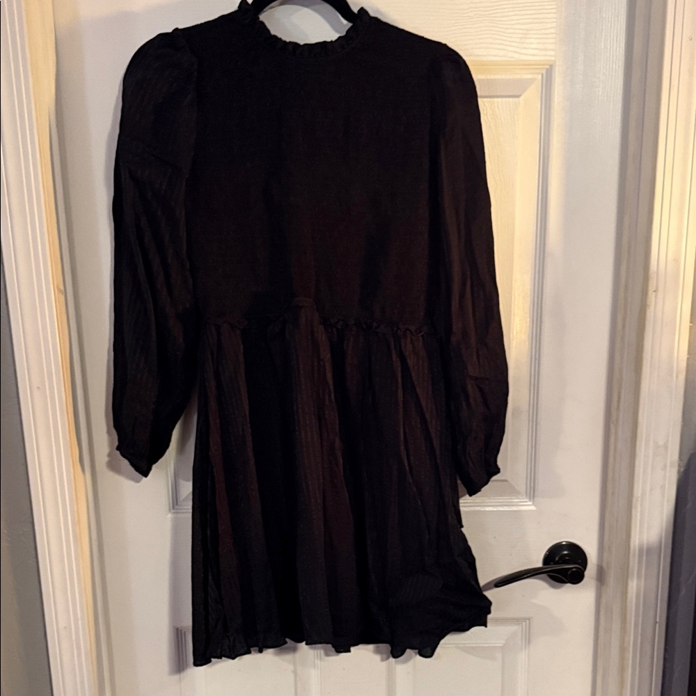 Gianni Bini Black Long Sleeve Smocked Neck Dress